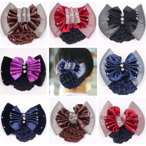 Professional Head Flower Hotel Nurse Bank Lady Net Bag Bow Stewardess Hair Net Clip Accessories Hair Holder Headdress Headwear