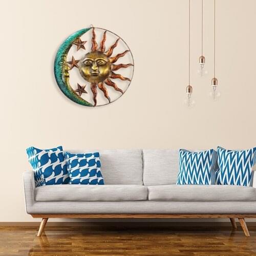 Retro Iron Art Sun & Moon Ornaments Mobile Wall Hanging Plaque Decoration