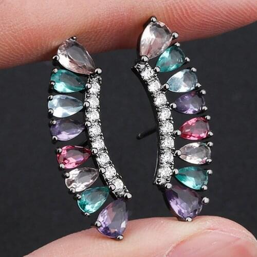 Luxury colorful zircon diamond stud earrings for women gemstone white gold color Indian American style crystal party jewelry new