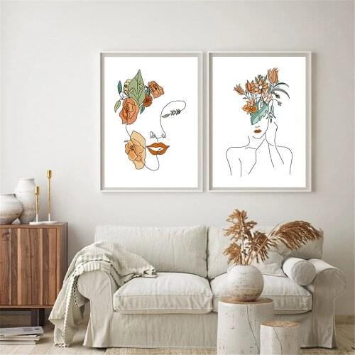 Sexy Lips Abstract Line Drawing Prints Flower Woman Body Face Wall Art Canvas Poster Minimalist Painting Picture Home Decoration