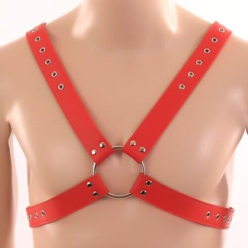 Sexy Goth Fashion Men Body Harness Lingerie Faux Leather Adjustable Body Chest Harness Bondage Costume with Press Buttons