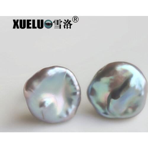 XUELUO 925 Sterling High Quality Grey Keshi Flower Shape Baroque Natural Freshwater Pearl Stud Earrings Jewelry