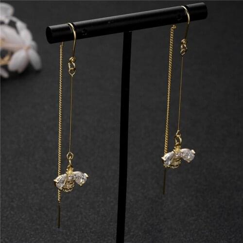 1 Pair Unique Lovely Long Tassel Honeybee Bee Ear Line Drop Earrings For Women Trendy Crystal Ear Line Party Jewelry Gifts