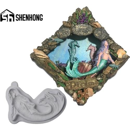 SHENHONG Swimming Mermaid Fondant Silicone Mold Sea Theme Cake Decorating Mould Paste Craft Clay Tray Baking Pastry Form