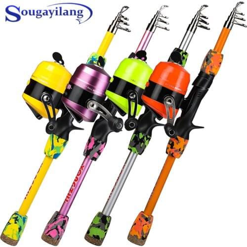 Sougayilang New 4+1BB 4.3:1 Gear Ratio Fishing Reel and 1.5m Telescopic Pole Casting Fishing Rod for Children Fishing Tackle