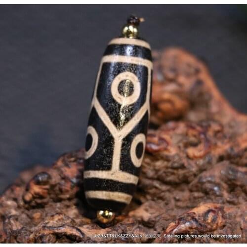 Magic Power Tibetan Old Agate Tiger-tooth6 eye dZi Bead Amulet Pendant 39MMs Timestown