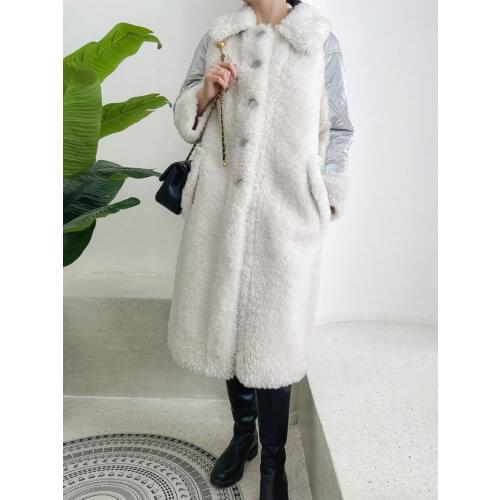 High Quality Sheep Shearing Coat Down Jacket Womens Duck Down Stitching Wools Coat Female Warm Thick Long Coat Parkas Jackets