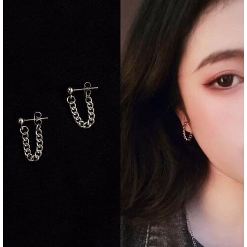 TIMEONLY Korean Style Hollow Chain Alloy Hoop Earring for Women Girls Party Gifts Charms Earrings Simple Jewelry Cool Statement