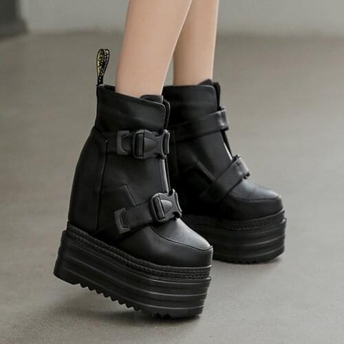 Womens Platform Heels Fashion Female Platform Increase Boots Classic Wedges Ankle Boots Women 2021 Zipper Booties Botas Mujer