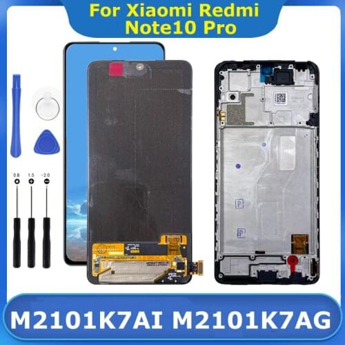 6.67"Amoled for Xiaomi Redmi Note 10 Pro Lcd Display Panel Full Touch Screen Digitizer Assembly Replacement Parts M2101K6G+Frame