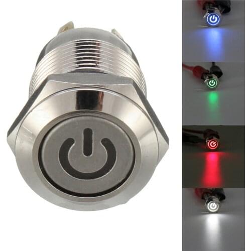 12mm 4 Pins Metal LED On/Off Push Button Switch Momentary Flat Head 12V Start Switch Waterproof