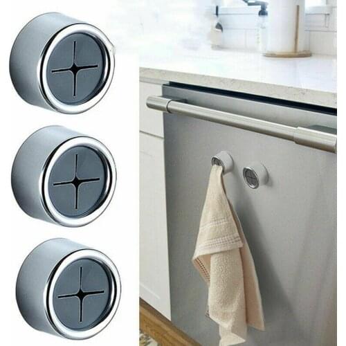 3PCS Push In Tea Towel Holder Grip Hook Chrome Self Adhesive Kitchen Cloth Clip ABS Hook Bathroom Organizer
