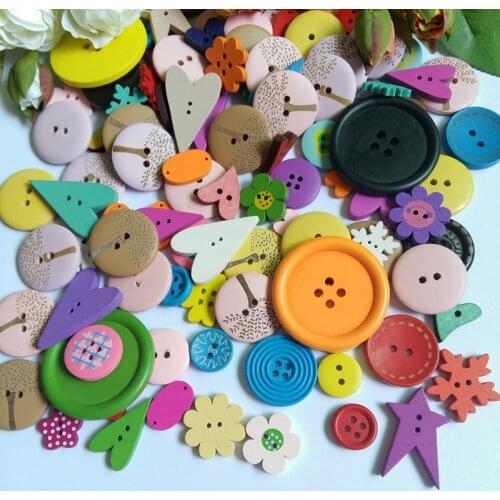 New 40Pcs Random Mix Style Decorative Buttons 2Holes Sewing Wood Decorative Buttons 15-30mm Scrapbook Crafts Sewing Accessories