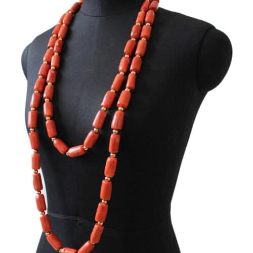 4ujewelry 12-13mm men Nature Coral Beads Jewelry Set Orange / Red Groom Nigeria Wedding Necklace Set 2020 Free Shipping For Male