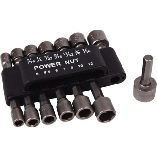 9Pcs 1/4" Hex Shank Power Nut Driver Drill Bit Metric Socket Wrench Screw 5-13mm Magnetic Nut Driver Set Socket Adapter