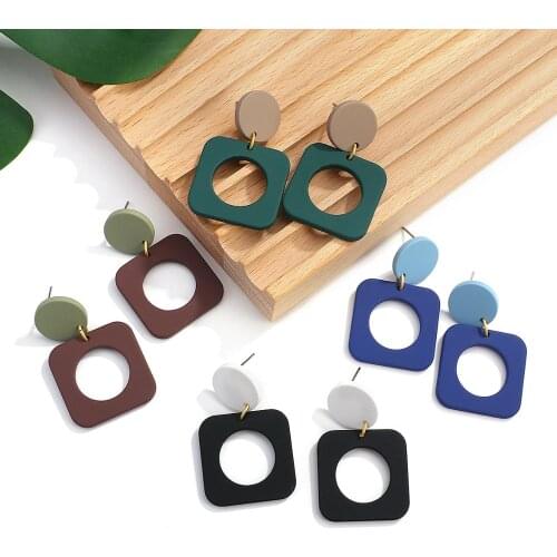 AENSOA Unique Square Acrylic Drop Earrings for Women 2021 Statement Geometric pendant Earrings Hollow Dangle Pendientes Jewelry