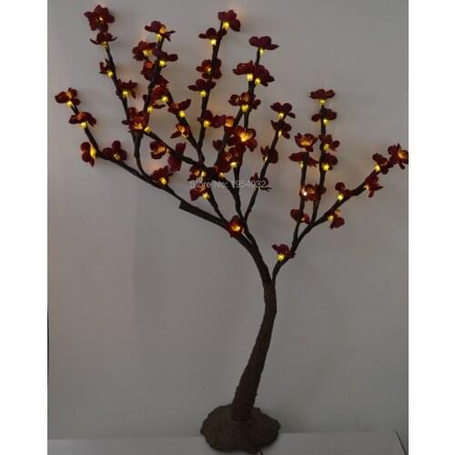 Free Shipping 20" Height 48Led Blossom plum light Tree with Nature Trunk Treatment + Resin Base+IP 20 Adaptor +3*AA Battery Box