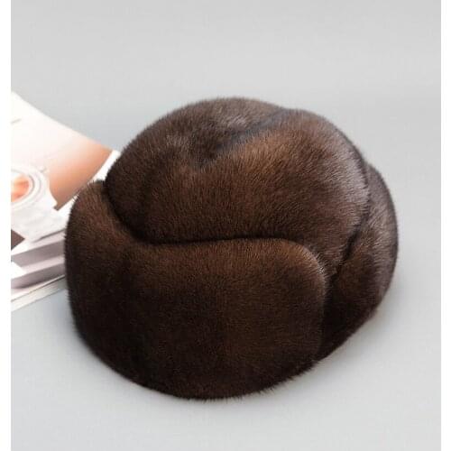 Free Shipping New Genuine Mink Fur hat Real fur cap Mens Mink fur hat Winter 2 colors Wholesale Retail OEM