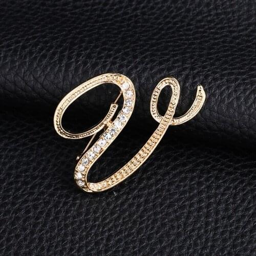Gold Color 26 English Letters Brooch Pin Unisex Fashion Rhinestone Inlaid Badge Wedding Party Jewelry Gift Suit Shirt Pin Brooch