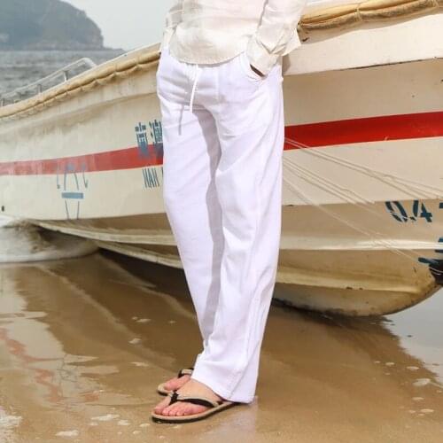2021 Spring Summer Men Fashion Brand Chinese Style Cotton Linen Loose Pants Male Casual Simple Thin White Straight Pants Trouser