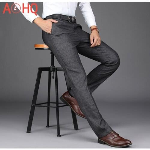 Anti-Wrinkle Non Iron Dress Suit Pants Men Summer Spring Business Formal Trousers Male Straight Stretch 66% Cotton 2021