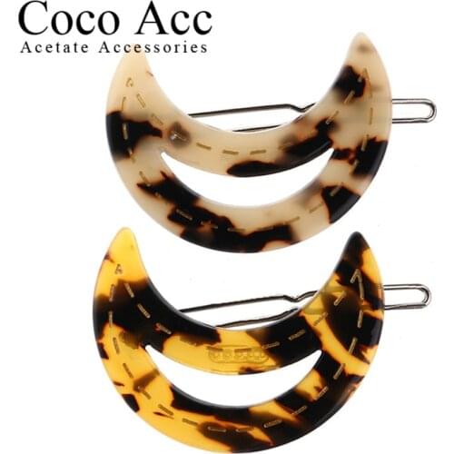 Price korean hollow Crescent moon shaped cellulose acetate sheet fashion girls metal hair snap clips for ladies