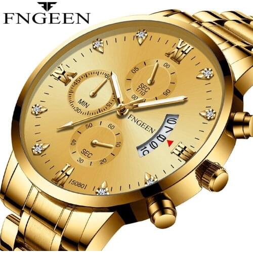 New Selling Quartz Mens Watch Gold steel Fashion Luxury Business Man Watches Sports Luminous Pointer Diamond Relogio Masculino