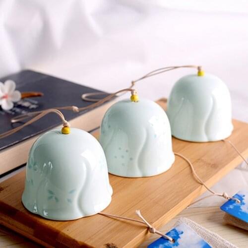 Pure white ceramic wind chime pendant handmade ceramic wind chime Japanese blessing and wind pendant car pendant