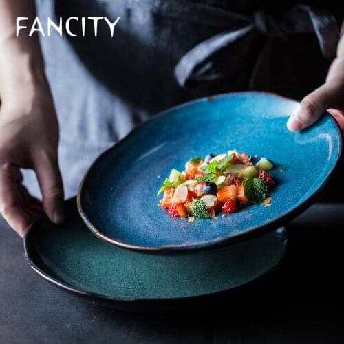 FANCITY European style stoneware irregular lotus plate western tableware steak plate pasta plate household flat plate dessert pl