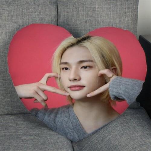Hot Sale KPOP Hyunjin Pillow Case Heart Shaped Zipper Pillow Cover Satin Soft No Fade Pillow Cases Home Textile Decorative