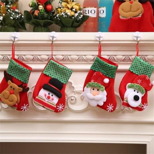 Hot Sale Christmas Tree Decorations Mini Sock Christmas Stocking Santa Claus Candy Gift Bag For Kid Tree Hanging Decor Wholesale
