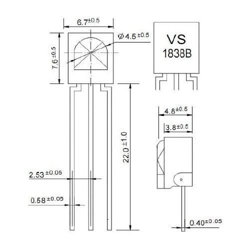 Integration of infrared receiving tube VS1838 HS1838 universal receiving head Three feet with shielding cover HS/VS1838 1838B