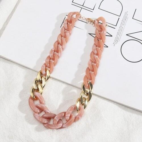 Korean Pink Black Resin Acrylic Metal Chain Sweet Candy Color Link Necklace Fashion Brand Women Jewelry Party Dating Gift