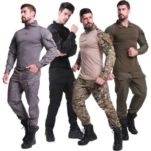 Mens Hunting Paintball Uniform Army Shirts Military Combat Workout Tactical Clothing Camouflage Airsoft Clothes Camping Shirts