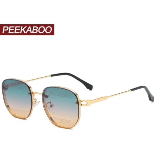 Peekaboo gold metal sunglasses men square pattern uv400 retro sun glasses for women gradient brown green 2021 full frame