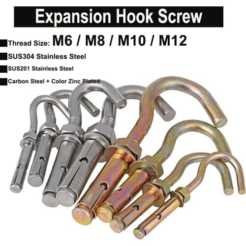 M6 M8 M10 M12 Wall Mounted Expansion Hook Screw Lifting Eye Bolt Open Anchor Hook