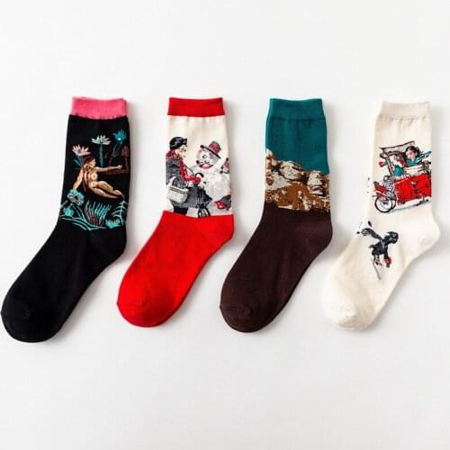 Men Funny Cartoon Crew Socks Woman 3 Pair Lot Autumn Winter Cotton Creative Colorful Hip Pop Geometric Sock Novelty Gift Socks