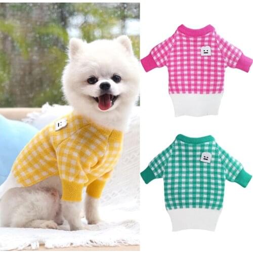 2021 New Plaid Pet Sweater for Small Large Dogs Winter Warm Pomeranian Knitted Clothes Knitting Crochet Outfit Jersey Perro