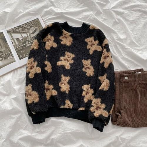 New Sweet Cute Kawaii Sweater 2021 Spring Bear Jumpers Tops Harajuku Korean Fashion Casual O Neck Long Sleeve Pullovers Y2k Tops