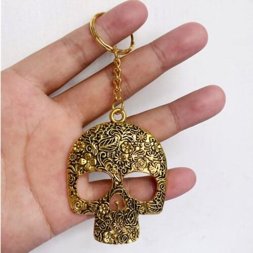 New Fashion Keychain 66x49mm Big Sugar Skeleton Head Skull Pendants DIY Men Jewelry Car Key Chain Ring Holder Souvenir For Gift