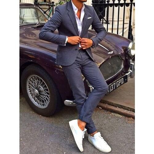 ANNIEBRITNEY Dark Grey 2 Piece Slim Men Business Suit Tailor Made Groom Wedding Tuxedo 2 Piece Prom Wedding Business Men Suit