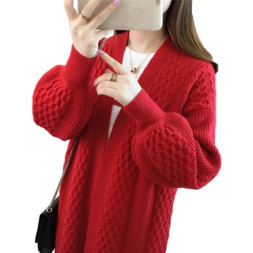 2021 Autumn Winter Thick Loose Long Sweater Cardigan Women Student Knitting Jacket Coat Fashion 8 Color Knitted Sweaters Female