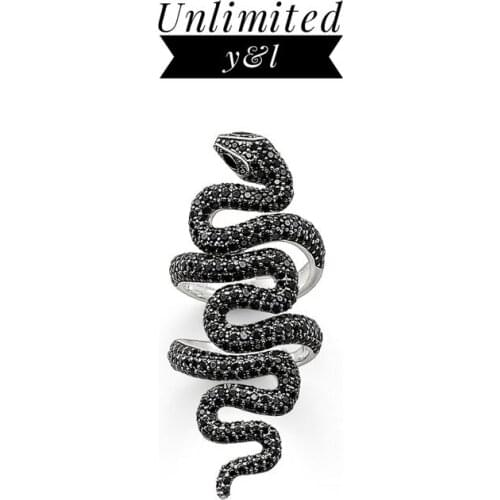 Animal Snake Open Winding Rings Punk Style Black Cubic Zirconia Silver Fashion Good Jewelry for Women and Men Love Gifts
