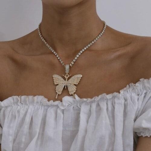 Hip Hop Necklace Big Butterfly Gold Pendant Necklace For Women Iced Out Chain Chunky Necklace Trendy Hip Hop jewelry