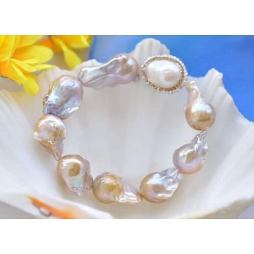 P7074 Stretch 30mm Lavender Baroque KESHI Pearl Inlay CZ Bracelet