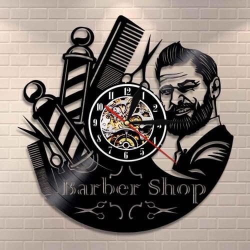 Barbers Pole Vinyl Record Wall Clock Barber Shop Sign Wall Clock Hair Salon Stylist Hair Tools Scissors Barber Shop Artwork Gift