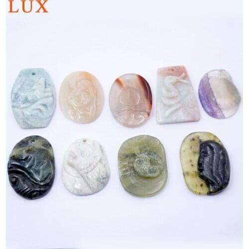 Natural gems stone pendant hand carved stone for jewelry making agate boho Vintage original charms