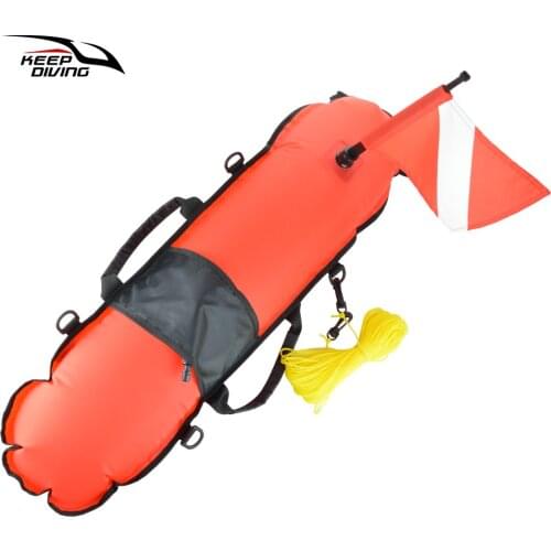 Spearfishing Scuba Diving Inflation Torpedo Buoy Signal Float Ball + Diving Flag Swimming Free Diving Snorkeling Accessories