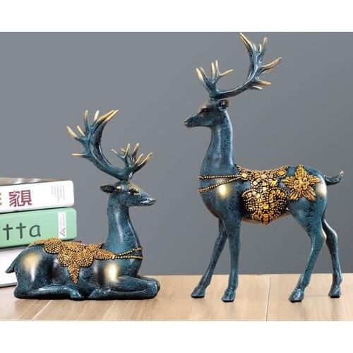 Resin Couple Deer Figurines European Home Decoration Accessories TV Cabinet Living Room Wine Cabinet Porch Ornaments