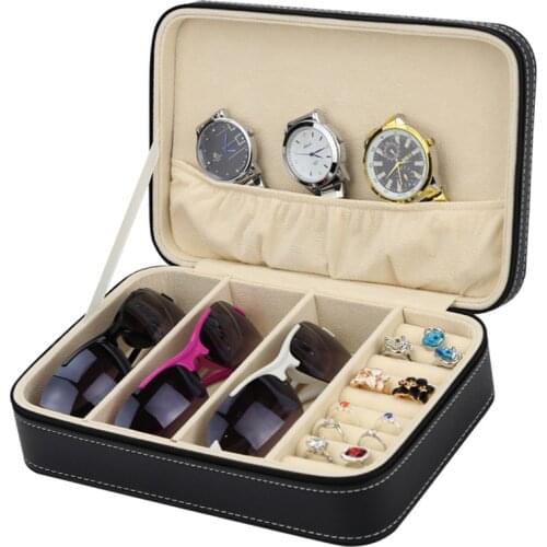 Portable Travel PU Zipper Sunglasses Box Ring Earring Box Organizer Small Jewelry Case Casket Container Watch Box Organizer